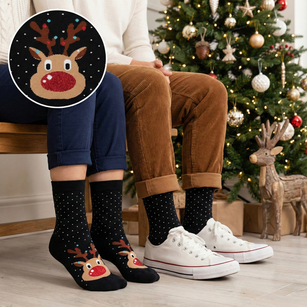 Crvene nosnice i rogovi na božićnim irvas čarapama