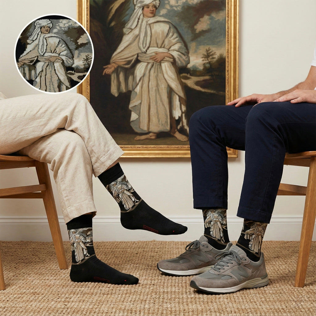 Crne čarape s portretom Omaija Joshe Reynoldsa u sivoj boji