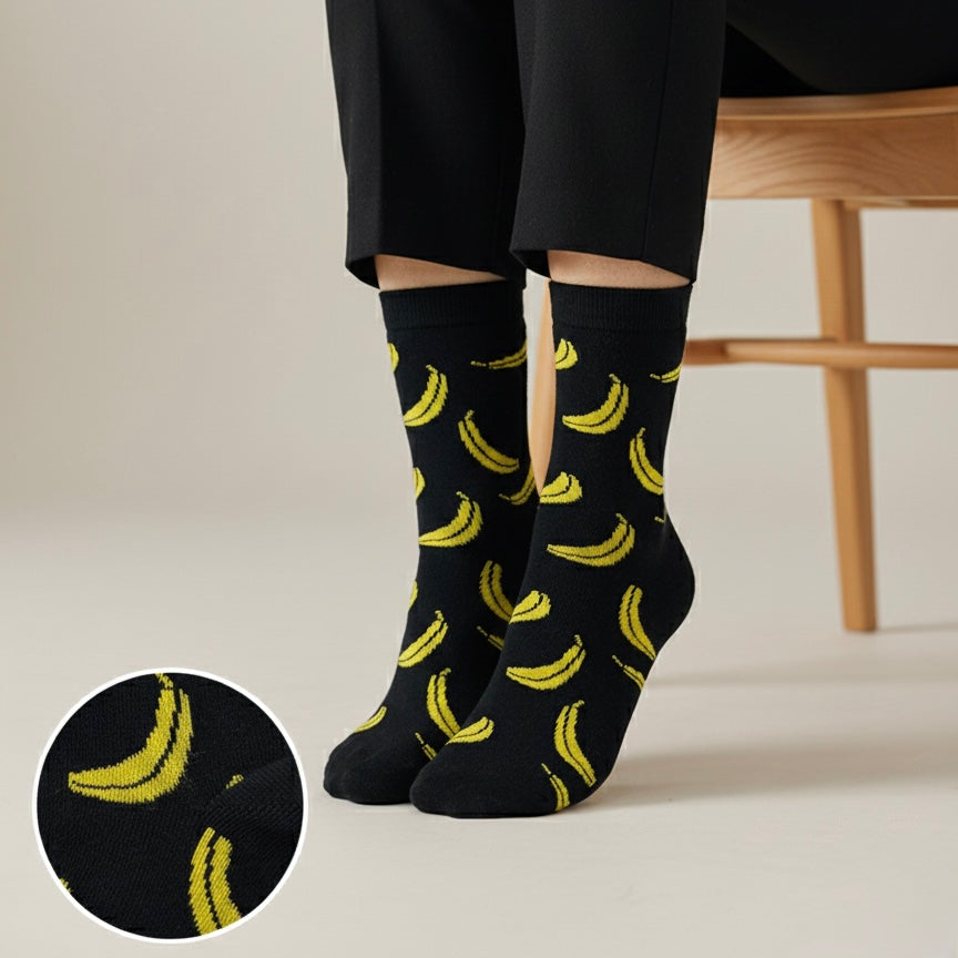 Crne čarape Black Banana s ponavljajućim uzorkom žutih banana