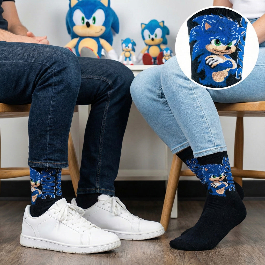 Crne čarape SONIC s plavim pikseliziranim likom