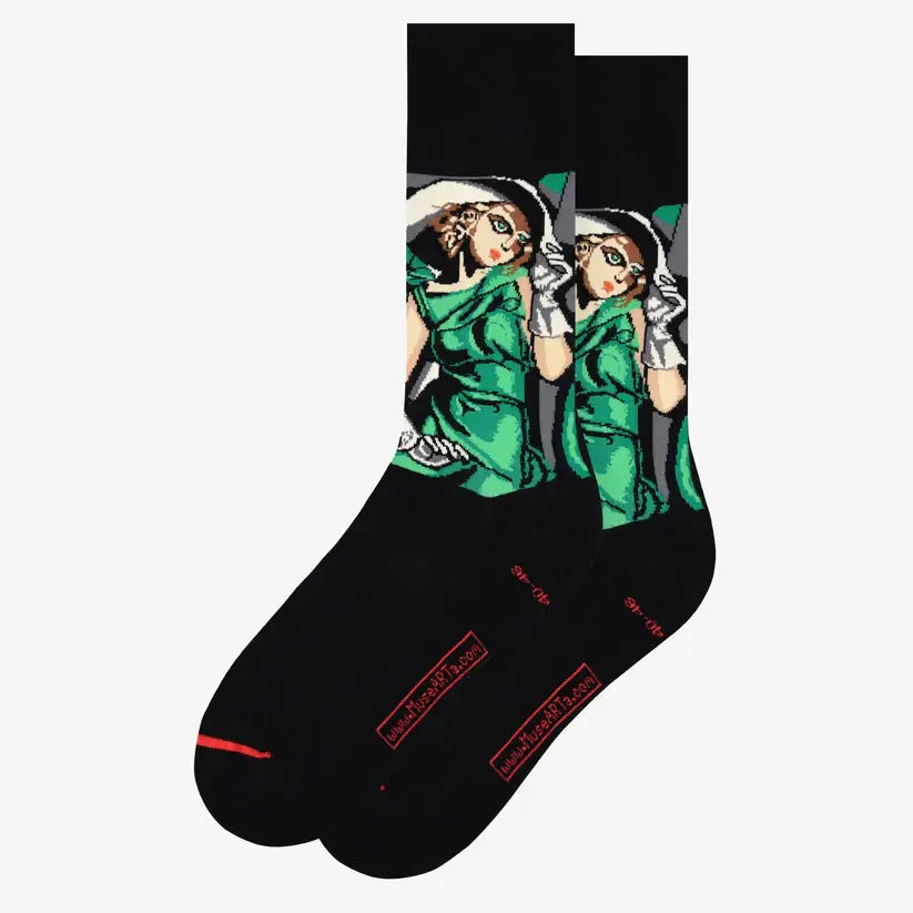 Crne čarape s ilustracijom mlade dame s rukavicama Tamare de Lempicke