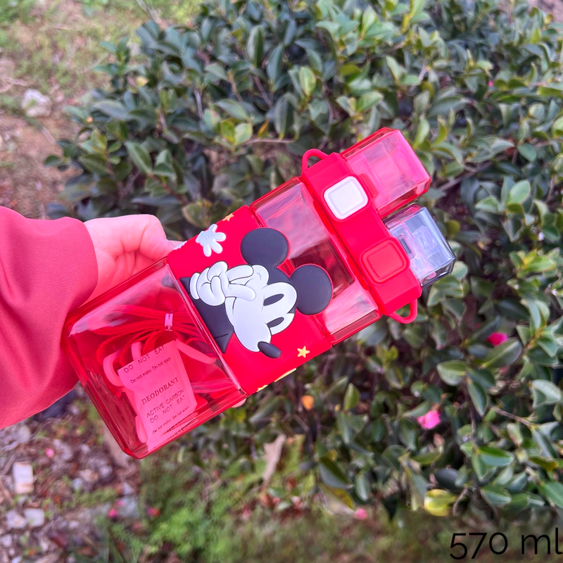 Crvena Mickey Mouse flaša za vodu, 570 ml, prozirni poklopac i ručka