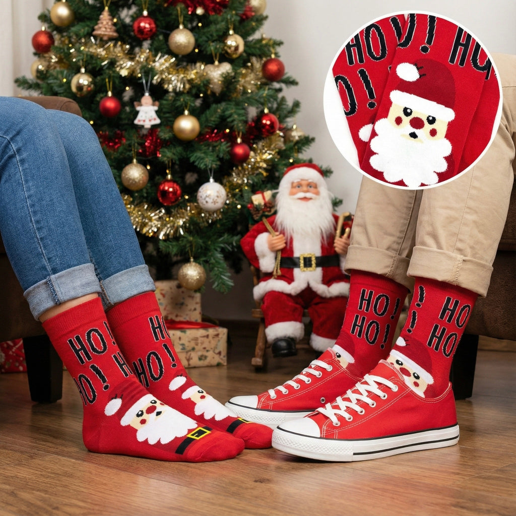 Crvene čarape Božićni Santa s Ho Ho Ho i vezanim licima