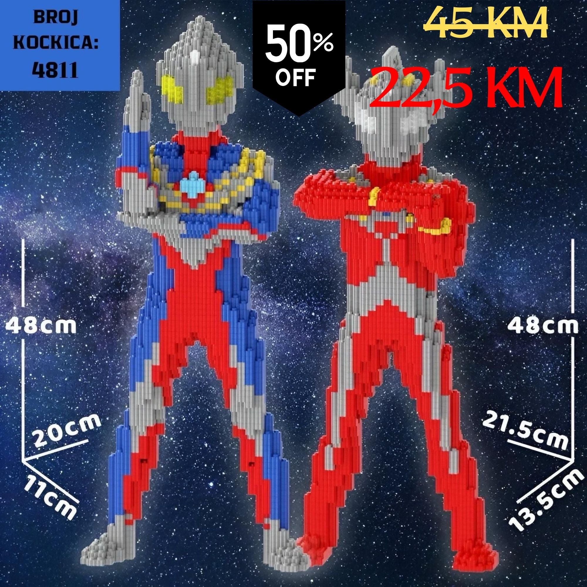 Crvene i plave Ultraman figure od kockica s srebrnim detaljima, 4811 dijelova