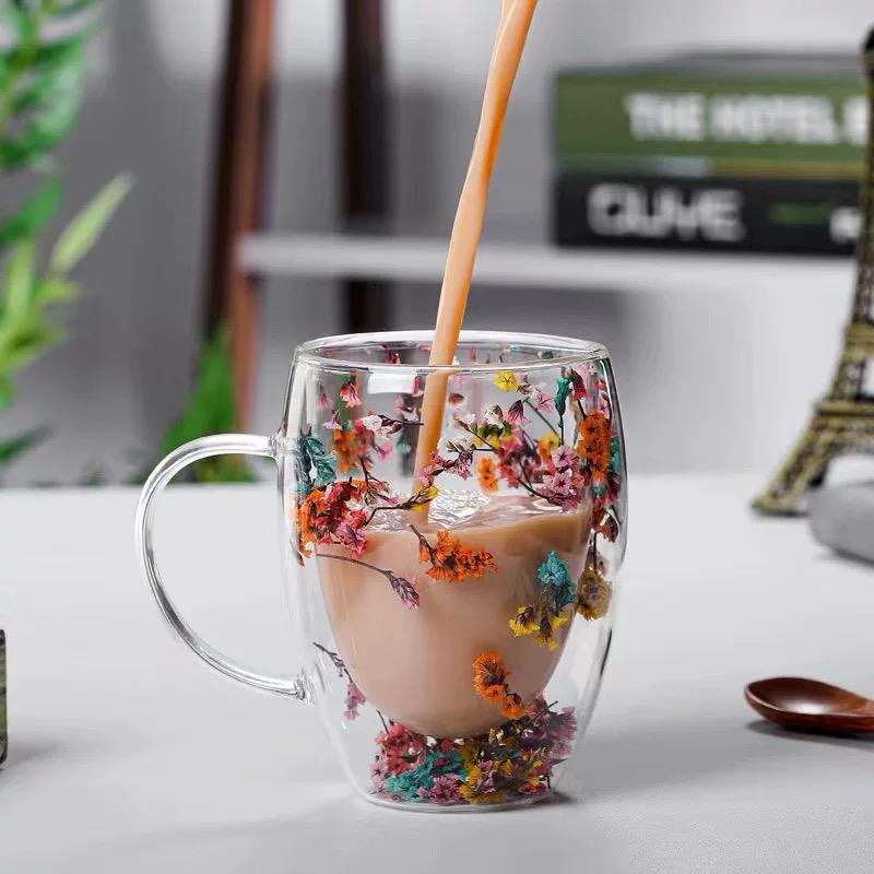 Floral duplo staklo 350ml šolja idealna za uživanje u omiljenim napicima