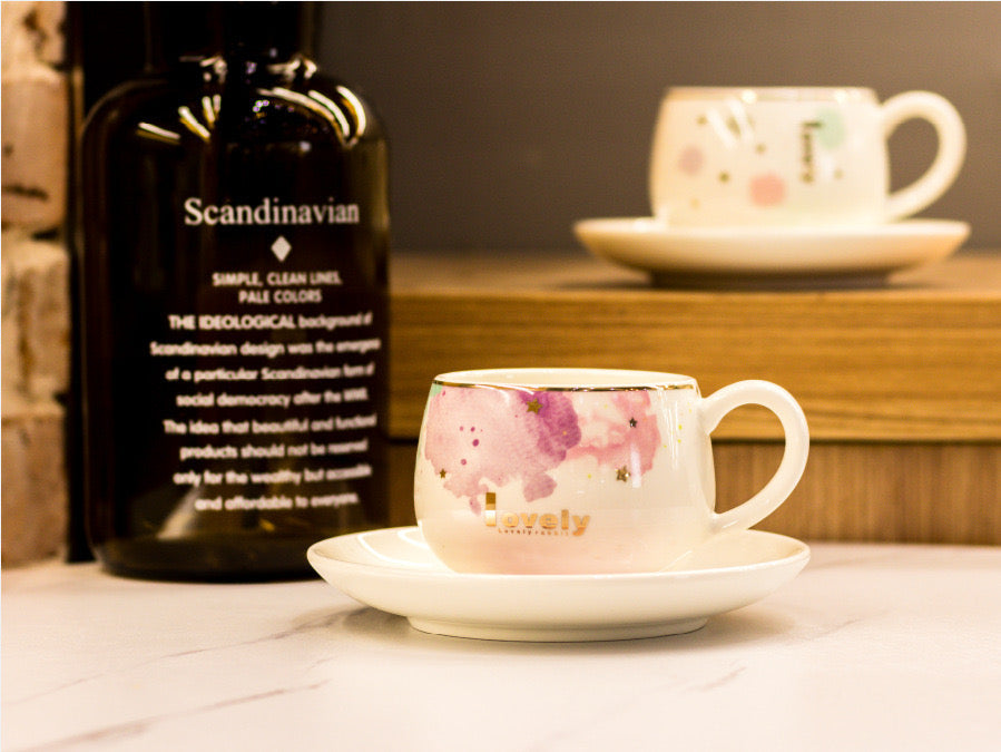 Floral teacup and saucer from MAČKA ŠOLJA + PODMETAČ in keramički set