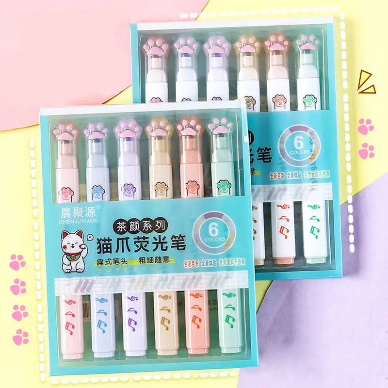 Pastel cat paw highlighter sets from Set Kitty Cat Markeri ideal for cute stationery lovers