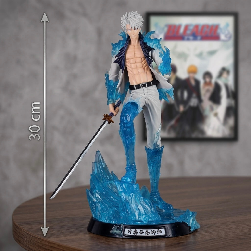 Detaljna figurica toshiro hitsugaya iz bleach visoka 30 cm s bijelom šiljastom kosom i plavim ledenim efektima