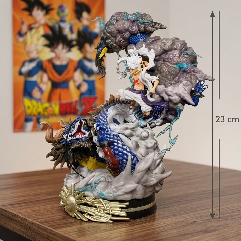 Detaljna figura one piece luffy kaido 23 cm bijelokos lik na plavom i sivom zmaju s metalnim zlatnim ukrasima