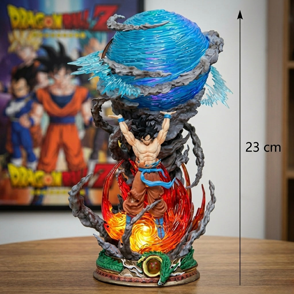 Detaljna 23 cm visoka figura goku iz dragon ball z u dinamičnoj pozi s plavim i crvenim efektima energije