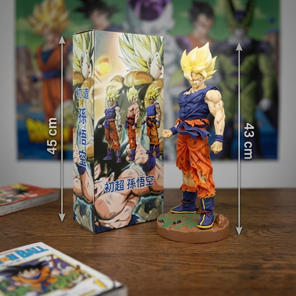 Detaljna plastična figura goku u super saiyan obliku sa zlatnom kosom i plavo-narančastim odijelom 43 cm