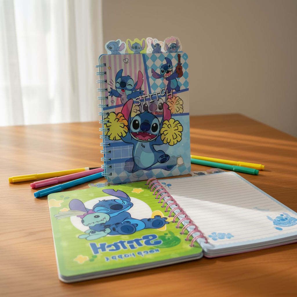 Stitch spirala hologram rokovnik A5 s bojevnim omotom i naljepnicama