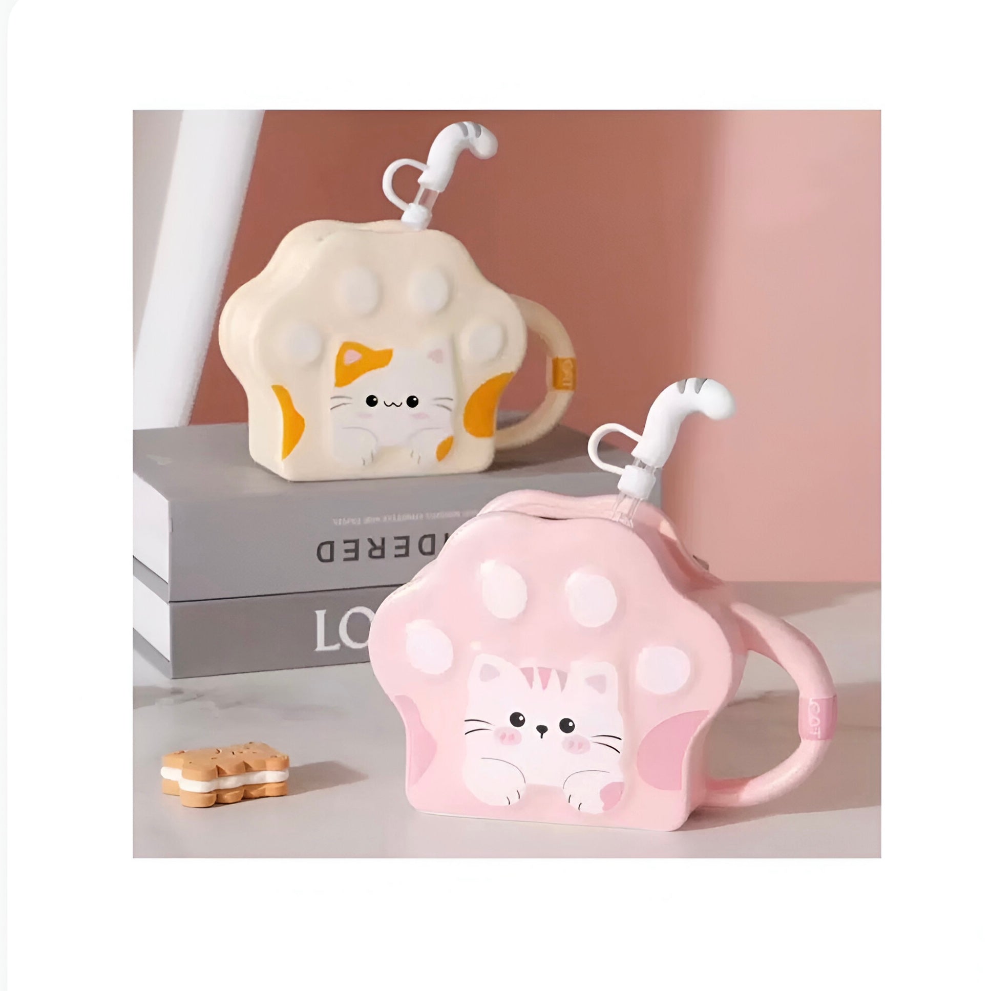 Dva šolje mačka keramička sa slamkama idealne za uživanje u čaju