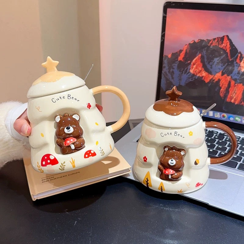 Dva medo keramička šolja s poklopcem u keramičkom setu čajnik