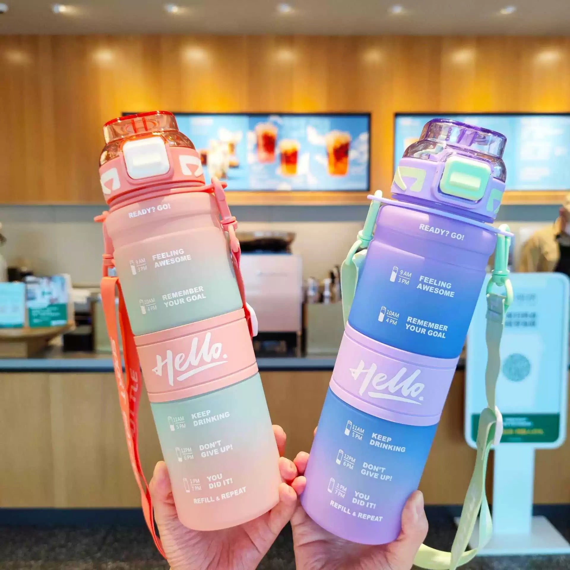 Dva šarena motivacijska sportska Hello flaša za aktivan životni stil