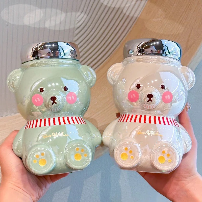 Dva medo keramička čaša +poklopac s srebrnim pokrivačem za stylish posluživanje