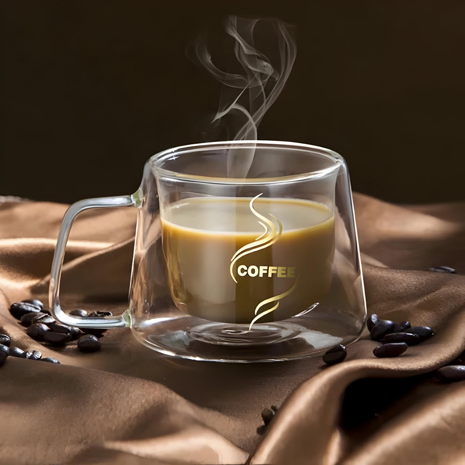 Double-walled glass coffee mug from the Coffee Šolja Duplo set for elegant sipping