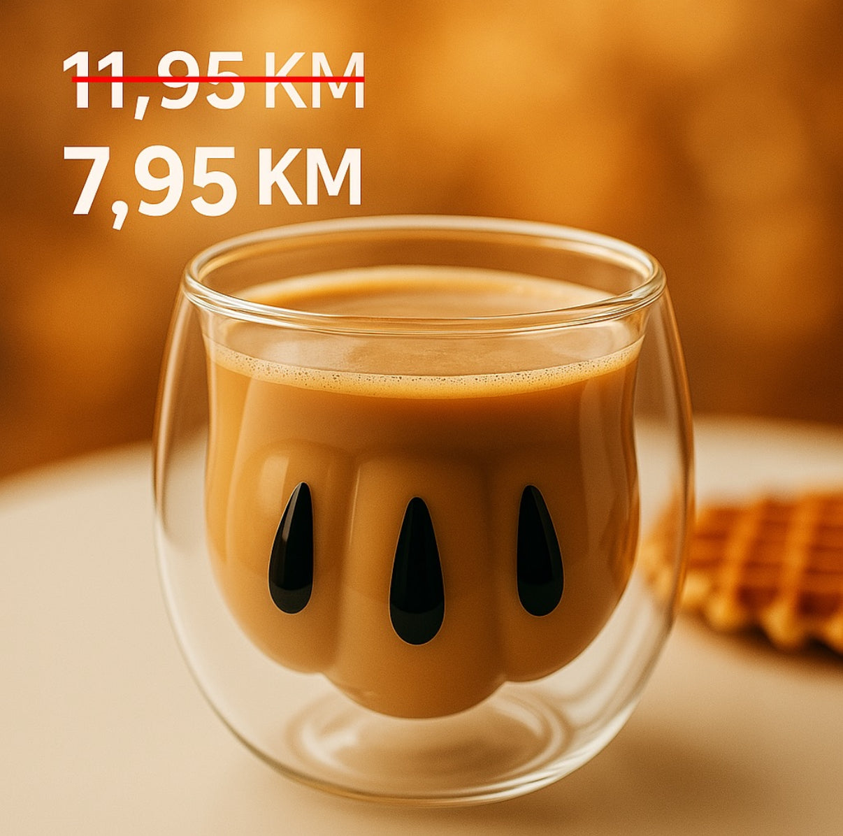 Paw čaša duplo dno s crnim teardrop dizajnom, čaša duplo staklo