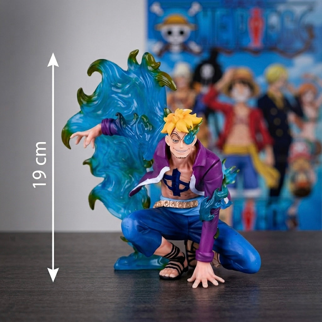 Figurica one piece marco the phoenix visine 19 cm sa šiljastom žutom kosom i plavo-prozirnim efektom vode