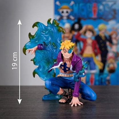 Figurica one piece marco the phoenix visine 19 cm sa šiljastom žutom kosom i plavo-prozirnim efektom vode