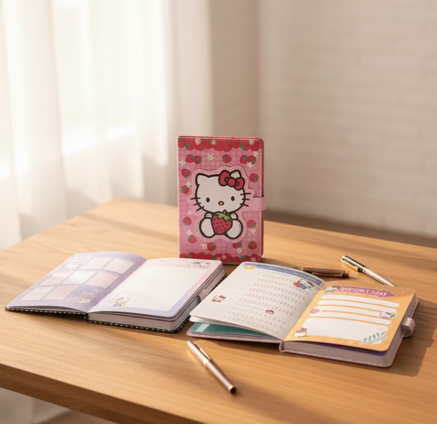 Hello Kitty rokovnik s magnetom A5, ružičasti polka točka set