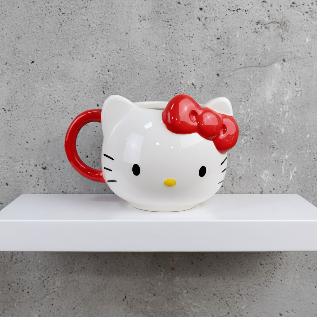 Hello Kitty keramička šolja s crvenom mašnom i drškom