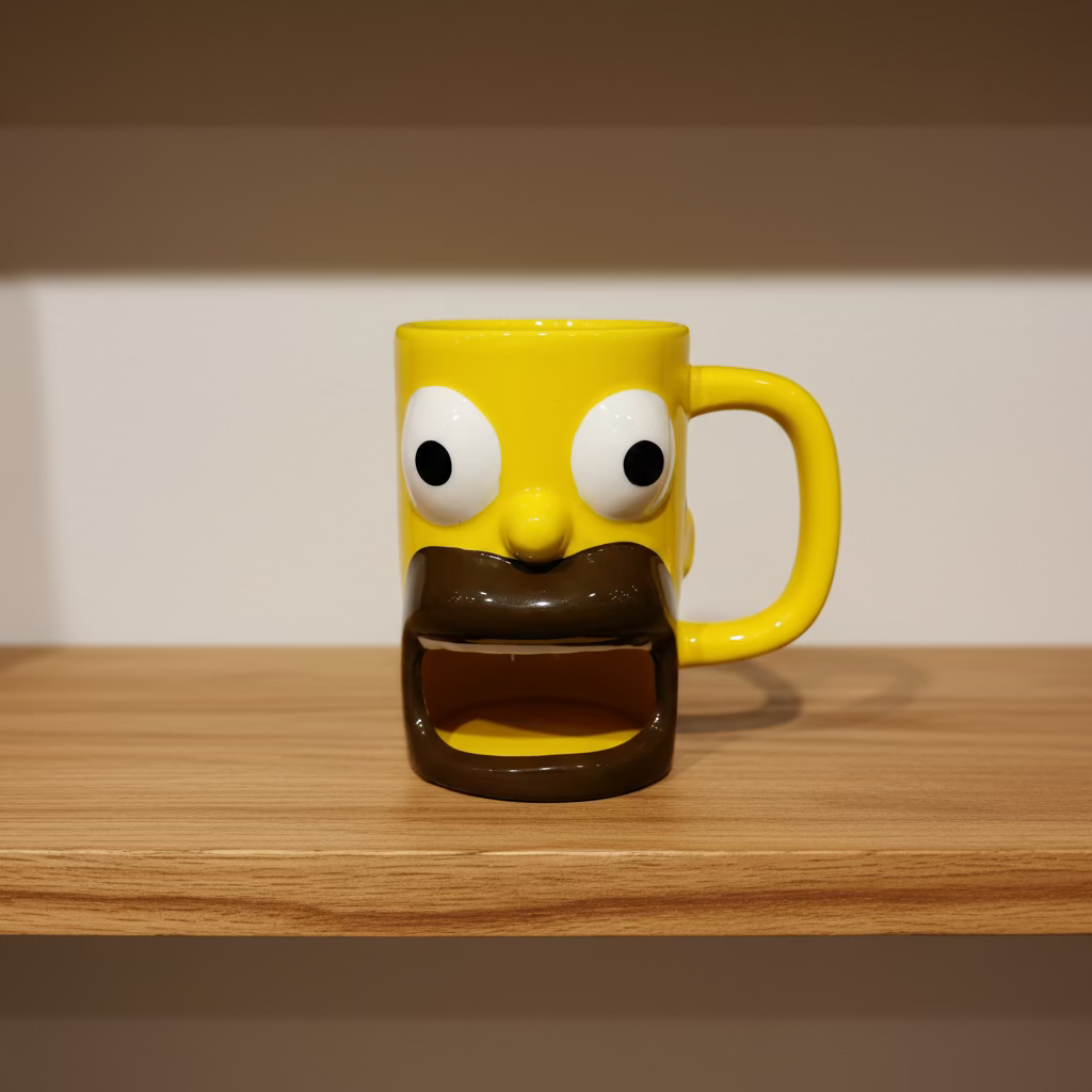 Homer Simpson keramička šolja s smeđim brkovima i očima