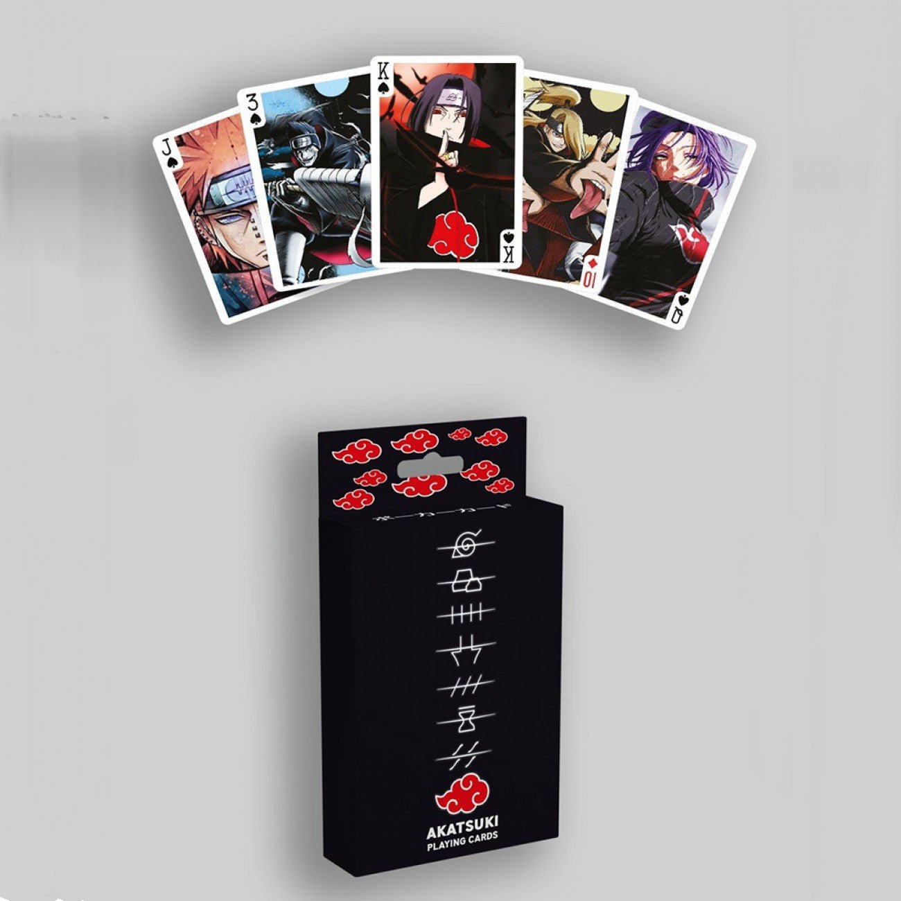Akatsuki-tematske karte s crnim i crvenim dizajnom likova iz anime serije