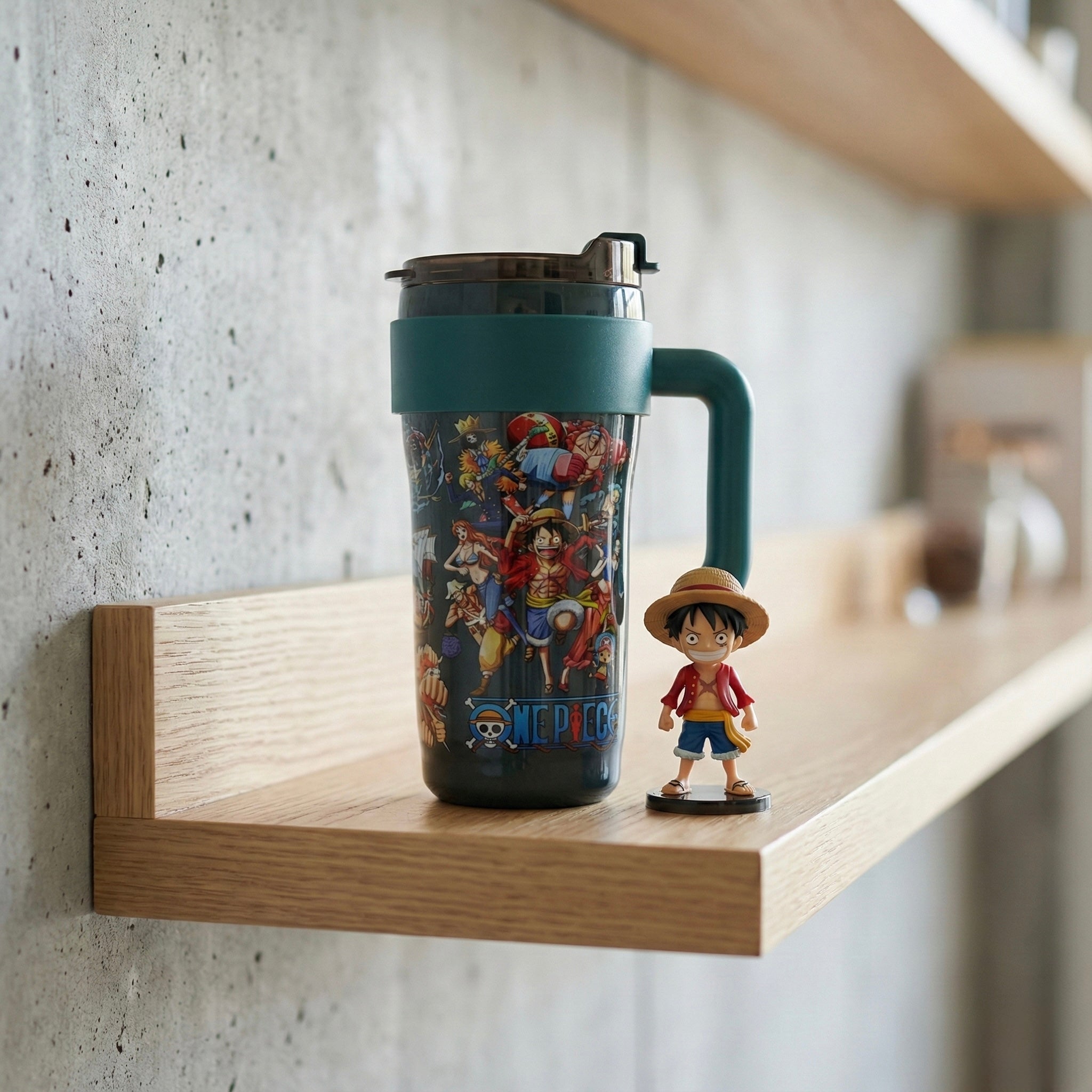 Teal-handled ONE PIECE termos šolja 890ml s likovima na tamnom tijelu