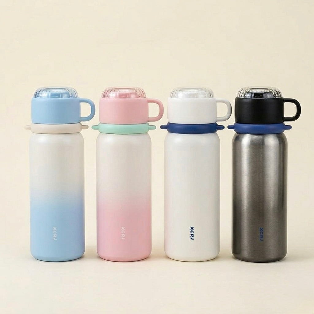 Elegantna termos boca od nehrđajućeg čelika 620 ml s naljepnicama i ugrađenim ručkama u šarenim gradient bojama