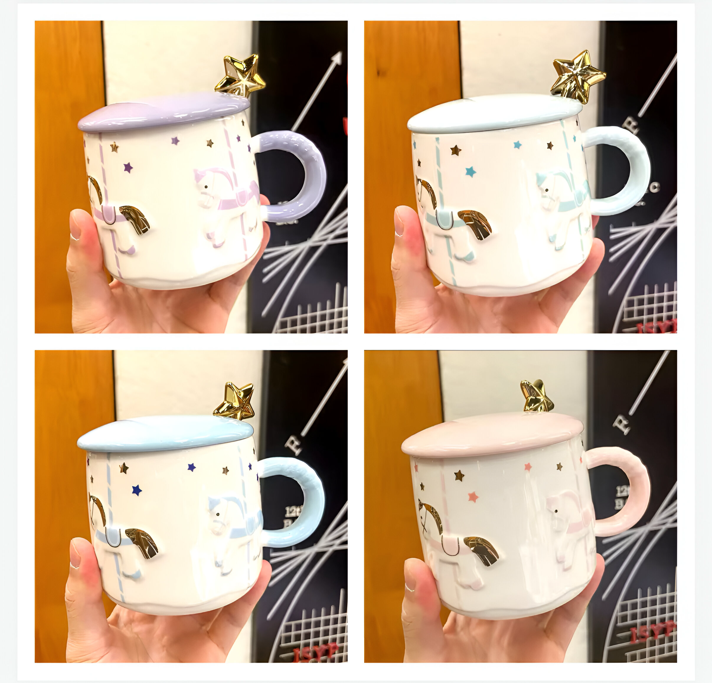 Keramička šolja sa poklopcem i zvjezdastim kašikama za šalice