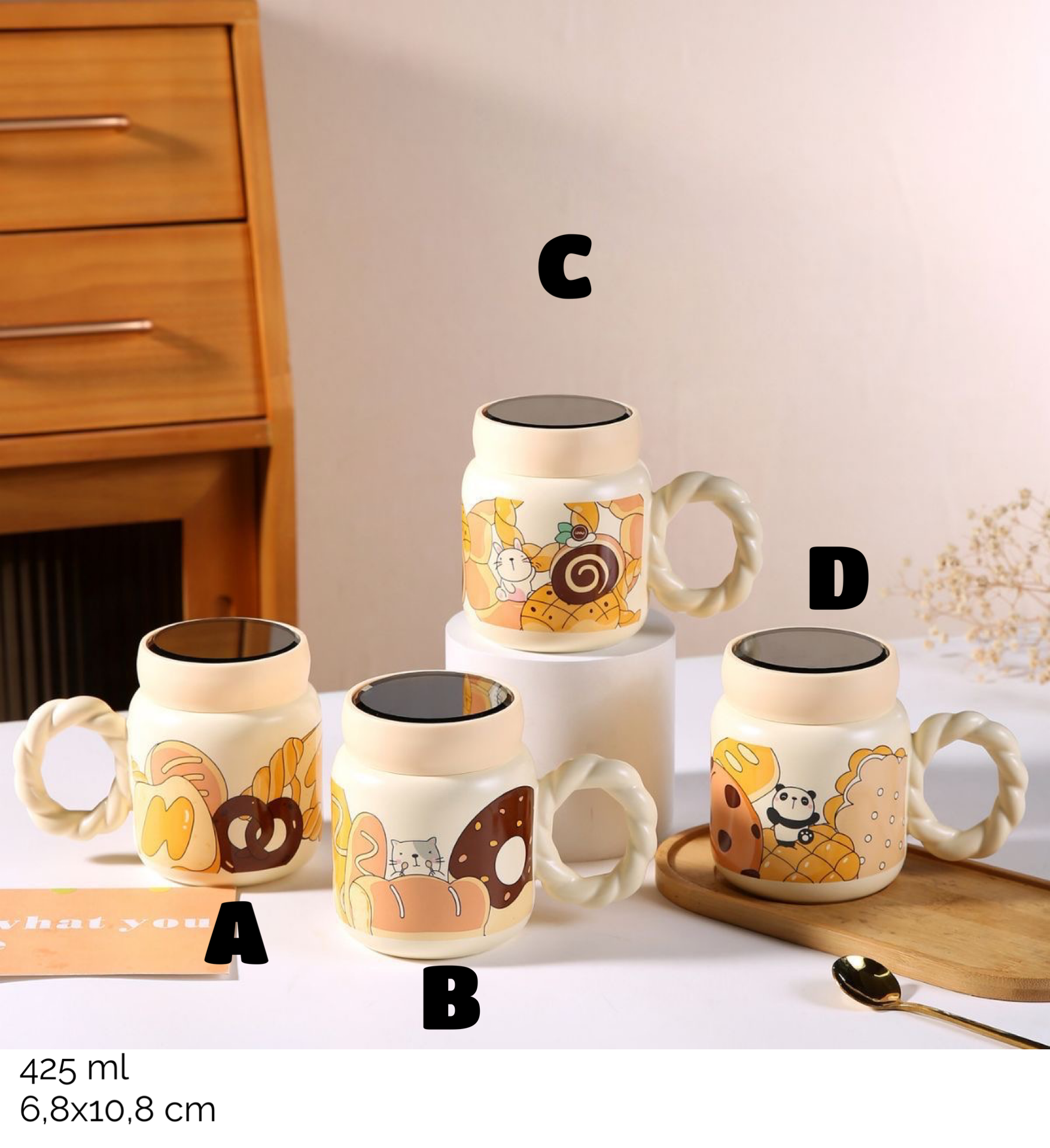 Keramička šolja set s cartoon dizajnom pekare u Panda Bread Keramička kolekciji