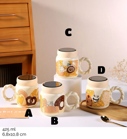 Keramička šolja set s cartoon dizajnom pekare u Panda Bread Keramička kolekciji