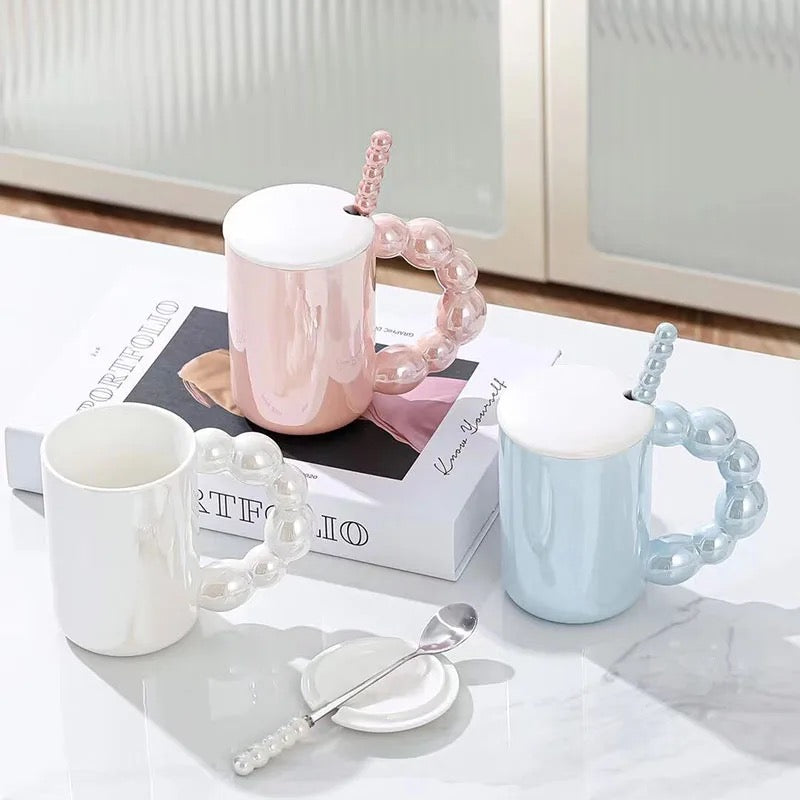 Keramička šolja set Pearl Keramička Šolja s ručkama u obliku mjehurića