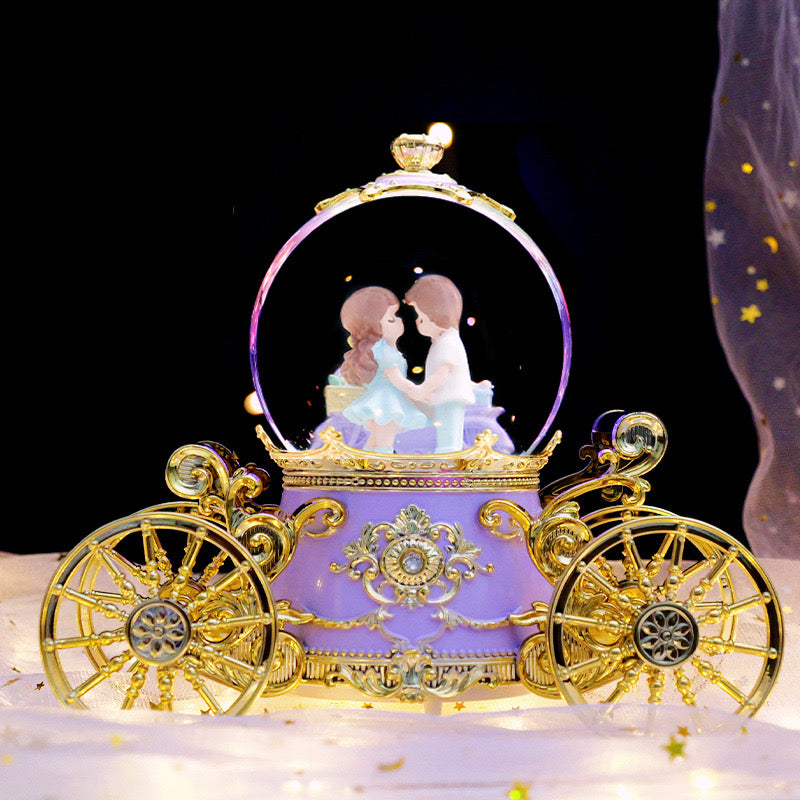 Ornate purple and gold carriage music box ukrasna kugla dekorativna BICYCLE COUPLE KUGLA