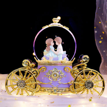 Ornate purple and gold carriage music box ukrasna kugla dekorativna BICYCLE COUPLE KUGLA