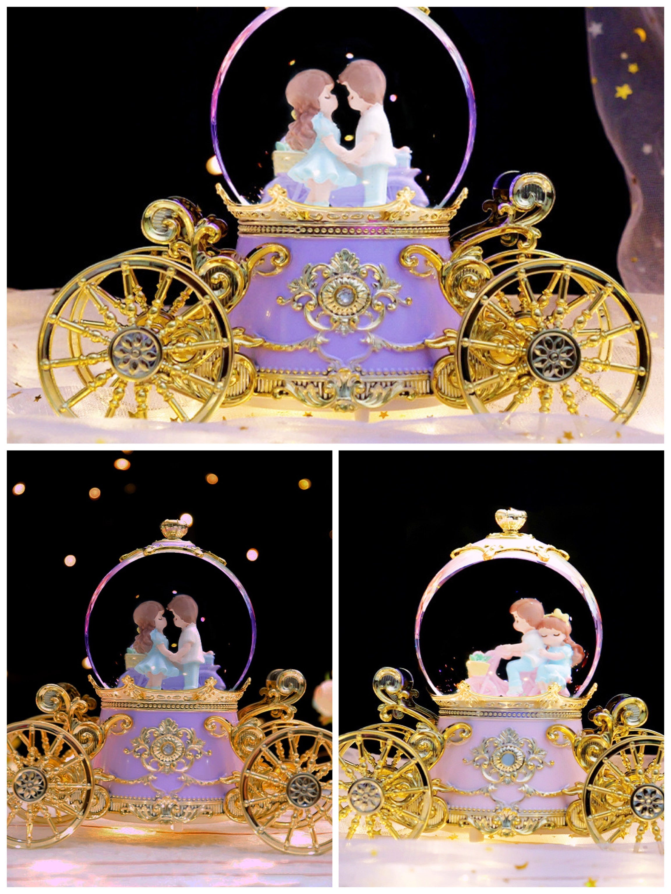 Ornate purple and gold carriage music box ideal for ukrasna kugla dekorativna kolekcija