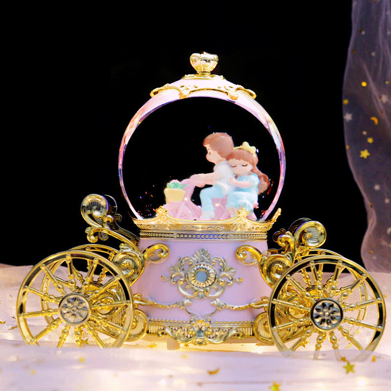 Ornate pink and gold carriage music box in BICYCLE COUPLE UKRASNA KUGLA dekorativna