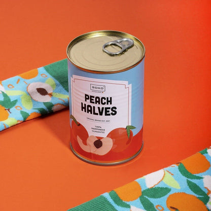 Canned peach halves in ČARAPE U KONZERVI, savršeno za šarene čarape vesele