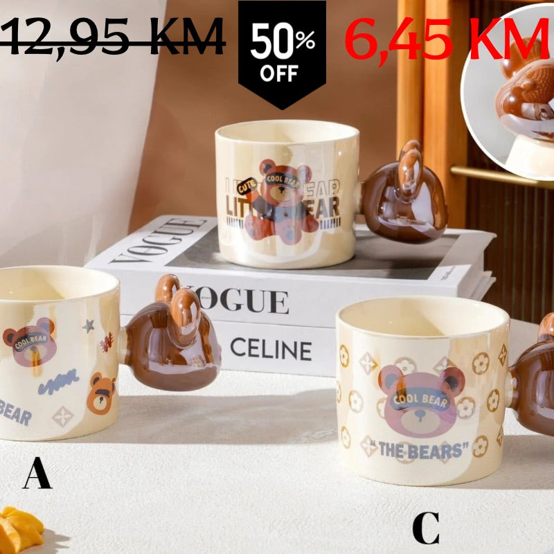 Krema keramičke šolje Bear s medvjedićim ručkama i cool bear dizajnom