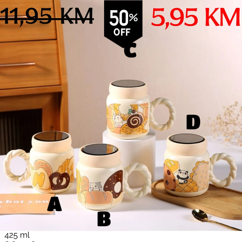 Panda Bread keramička šolja set s pandama i pecivima, poklopcem i kašikom