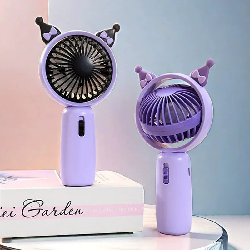 Kuromi mini ventilator: lavandni ručni ventilator s mačjim ušima i crnim akcentima
