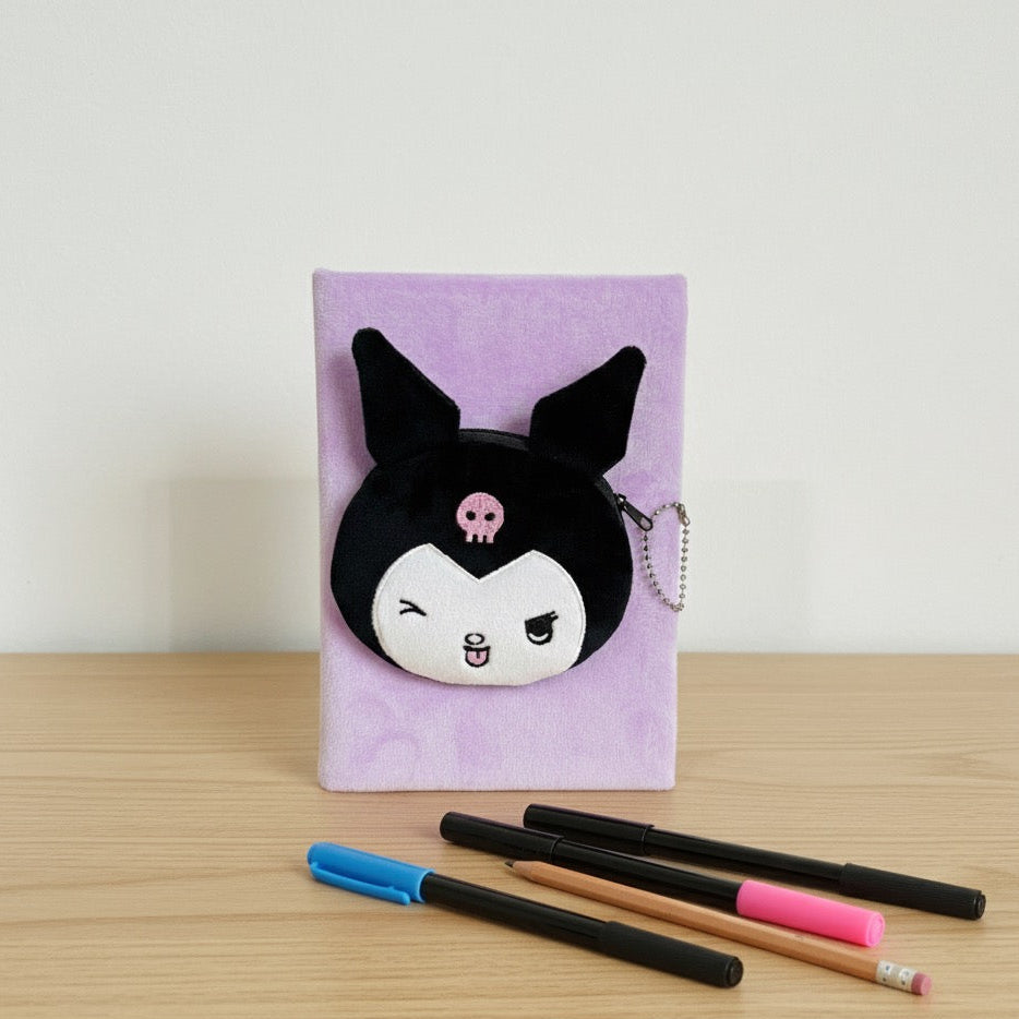 Kuromi rokovnik A5 s lavandinom i crnim mačjim licem i lubanjom