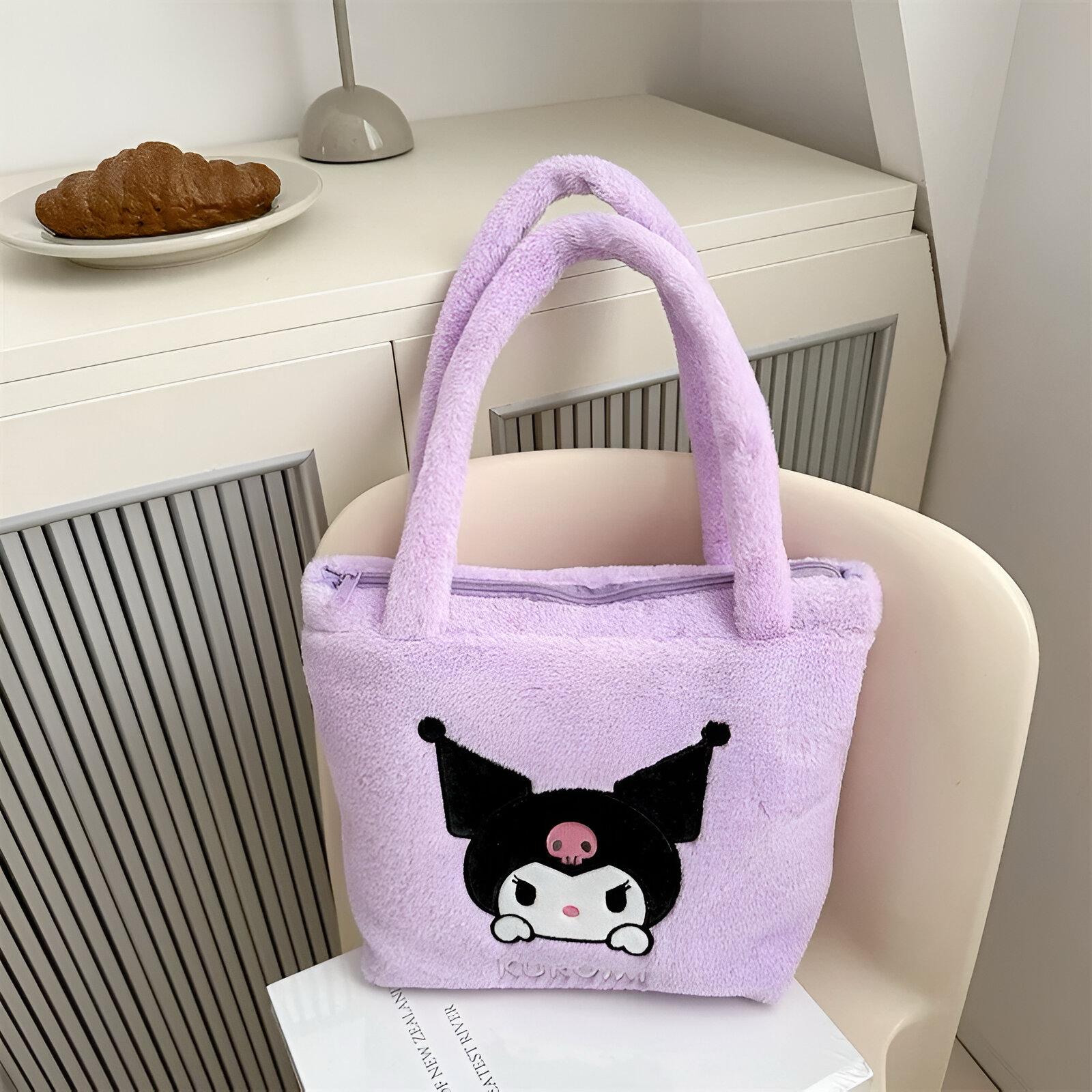 Purple plush Kuromi tote bag named KUROMI TORBICA for stylish storage