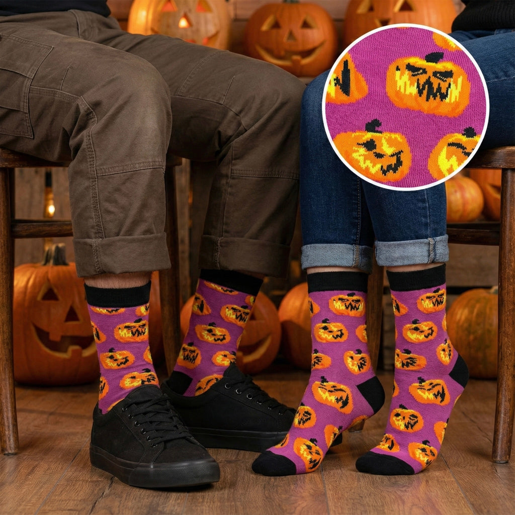 Ljubi Halloween čarape Tikva s narančastim bundevičnim licima i crnim vrhovima prstiju
