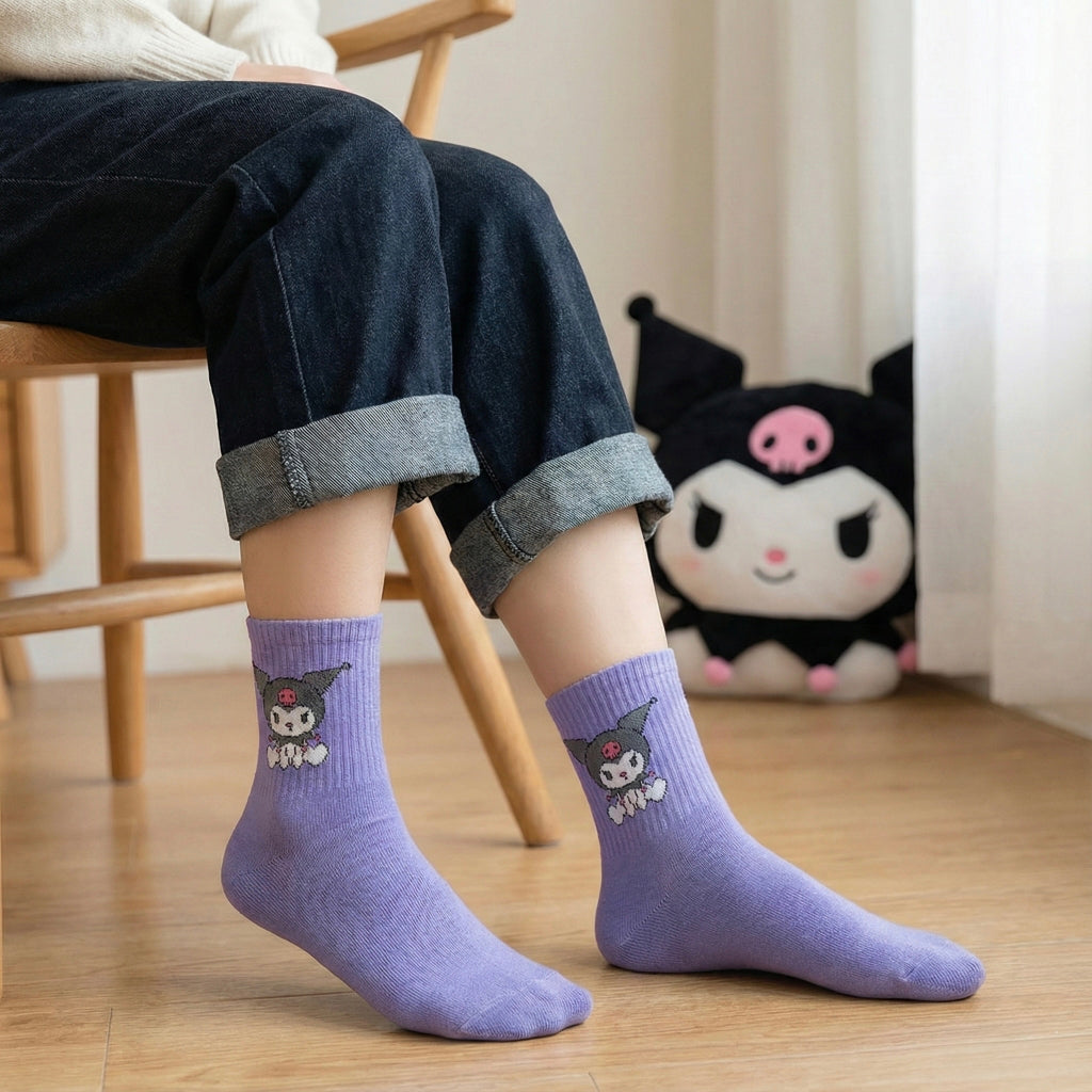 Ljubičaste KUROMI Čarape s dizajnom simpatičnog crtanog lika