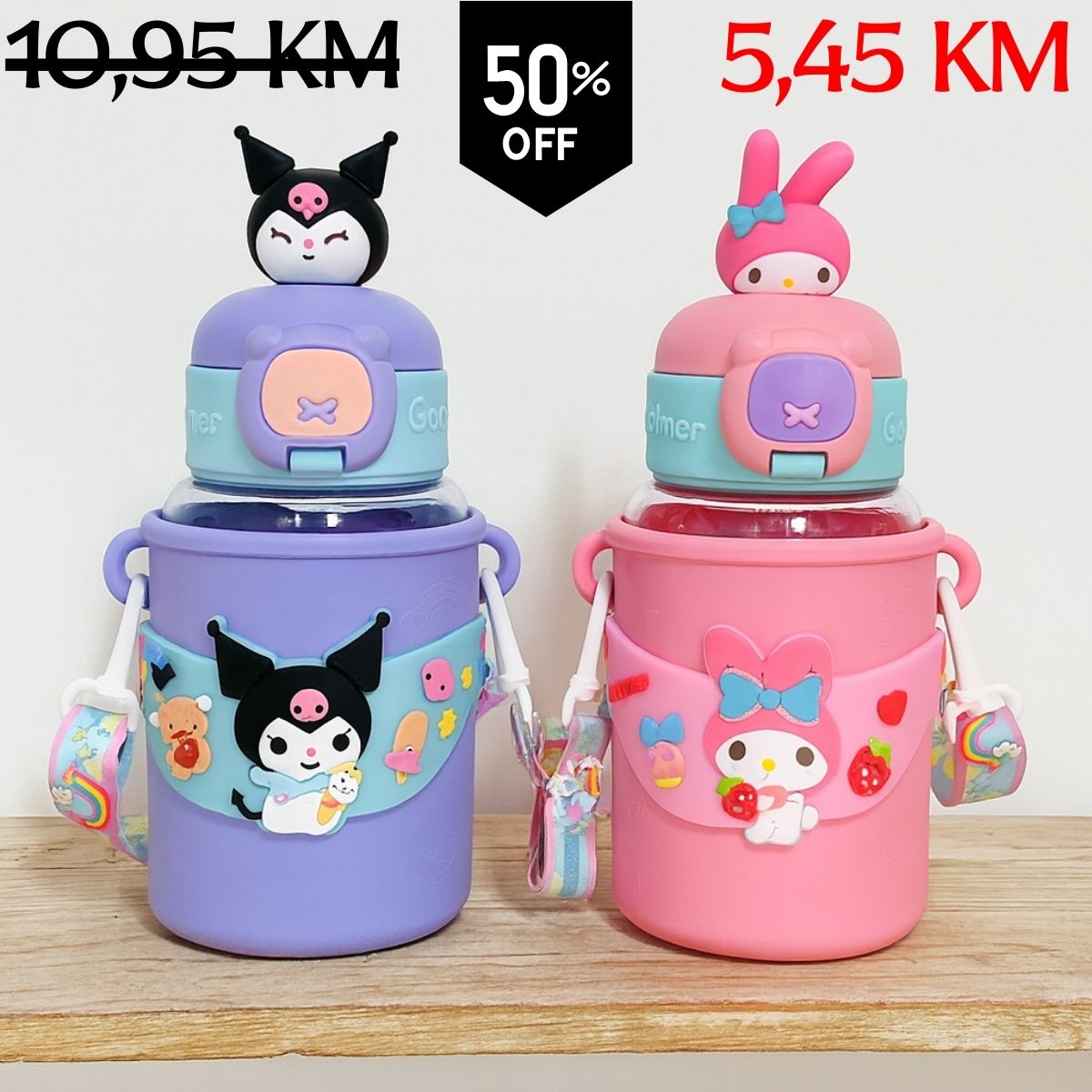 Kuromi i My Melody flaša: ljubičaste i ružičaste bočice za djecu s likovima