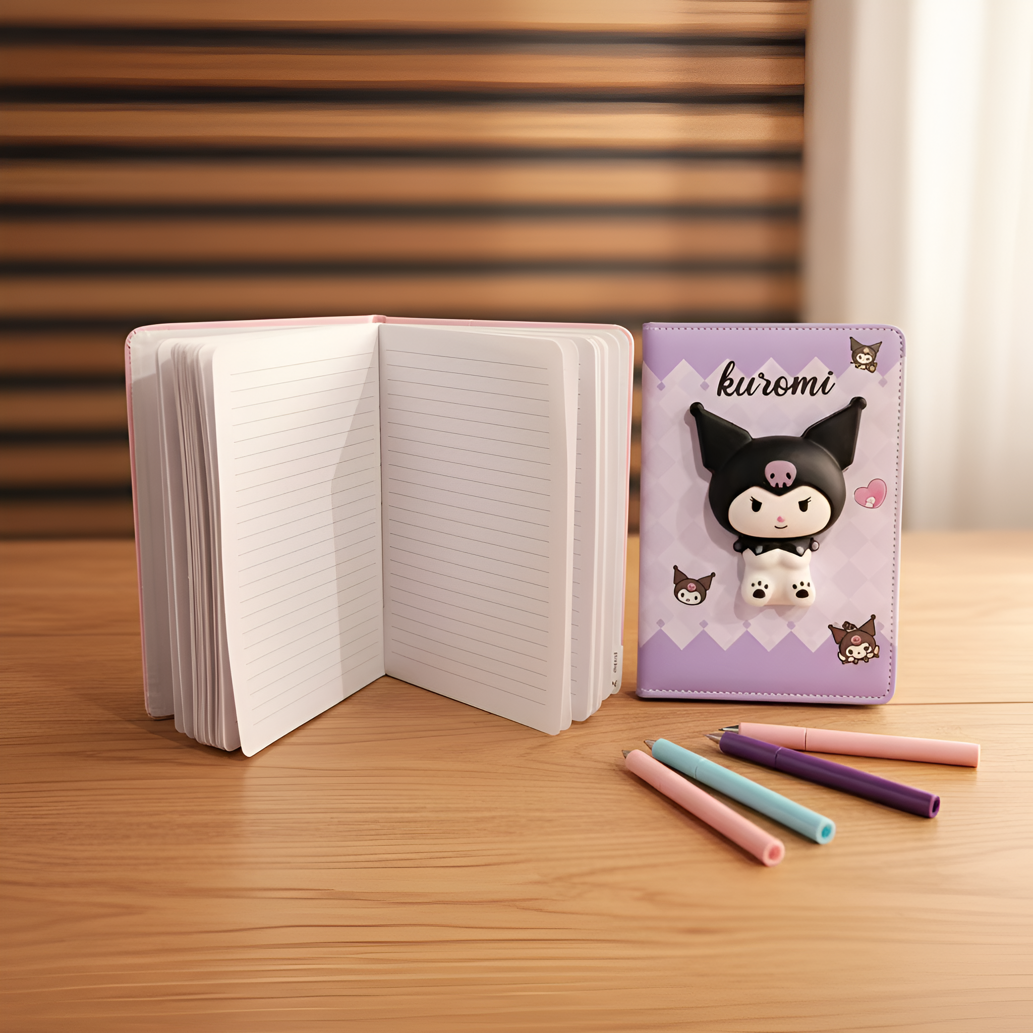 Kuromi squishy rokovnik A5 s mačjim dizajnom i pastelnim olovkama