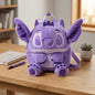 Ljubičasta plišana torbica i ruksak stitch s ugodnim materijalom i izvezenim detaljima lica