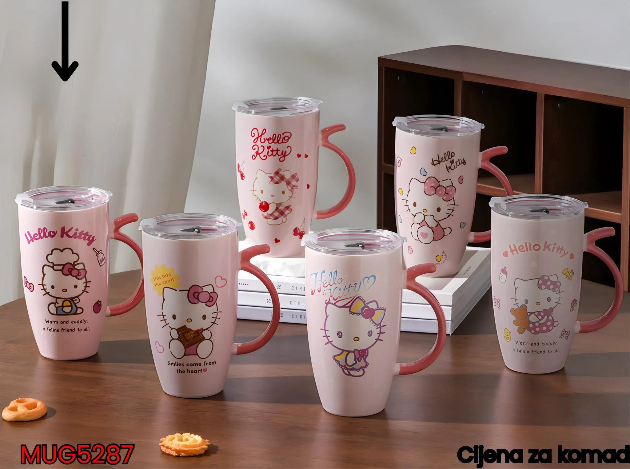 Hello Kitty šalice s poklopcem i slamkom u keramičkom setu